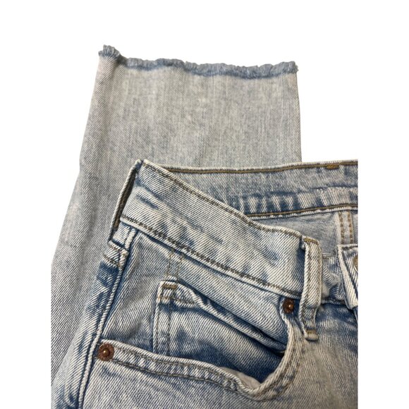 Old Navy Curvy Sky III Straight Jeans Light Blue Denim Raw Hem High Rise Sz 0 - Picture 2 of 5